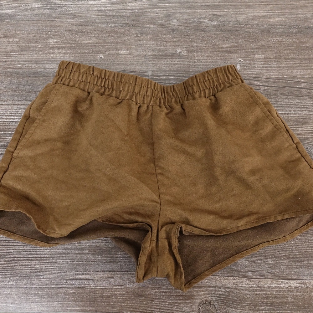 H&M + COACHELLA SUEDE POLYESTER ELASTIC WAIST BROWN SHORTS WOMENS SIZE 4